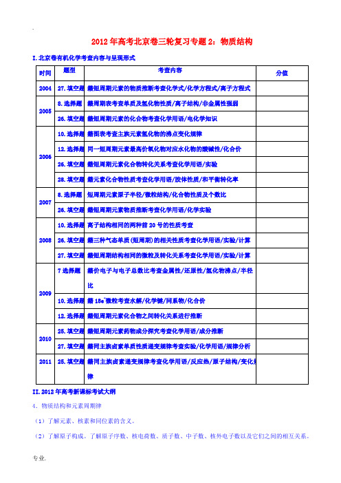 2012年高考化学北京卷三轮复习专题2 物质结构