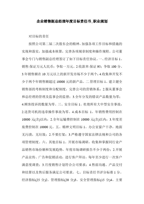 企业销售副总经理年度目标责任书_职业规划.doc