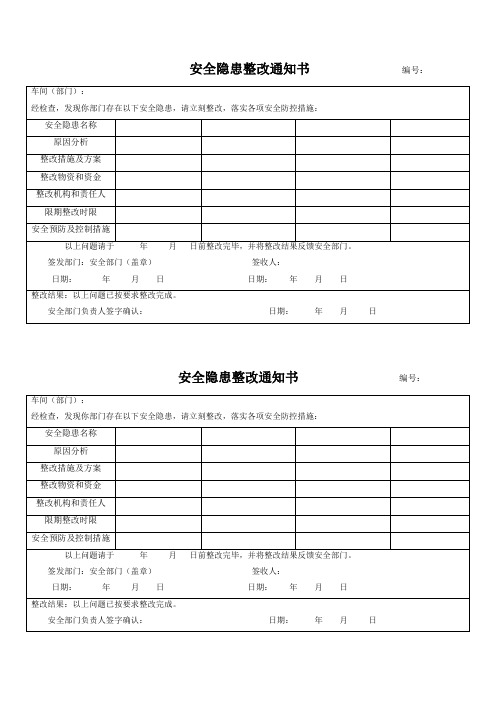 车间安全隐患整改通知书