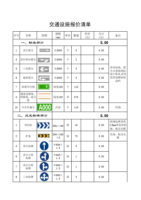 车位交通设施清单1