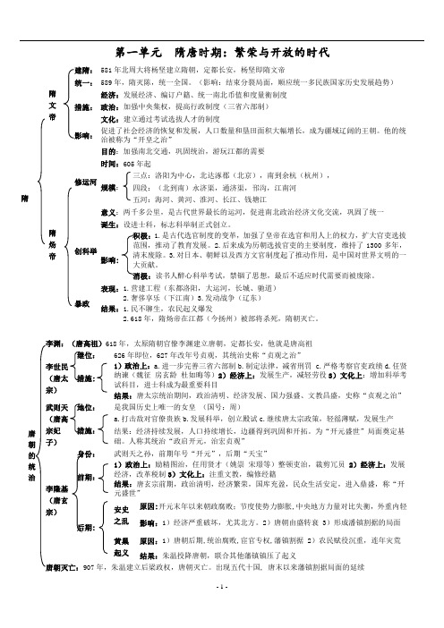 人教部编版七年级下册历史第一单元隋唐时期知识结构