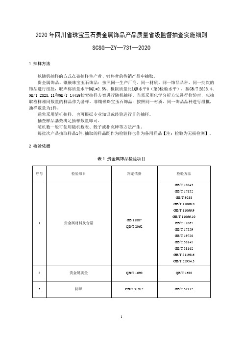 2020年四川省珠宝玉石贵金属饰品产品质量省级监督抽查实施细则