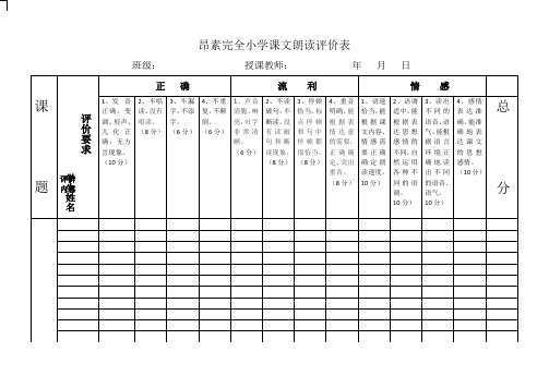 课文朗读评价表