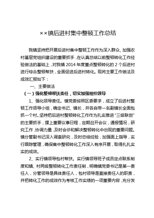 镇后进村集中整顿工作总结