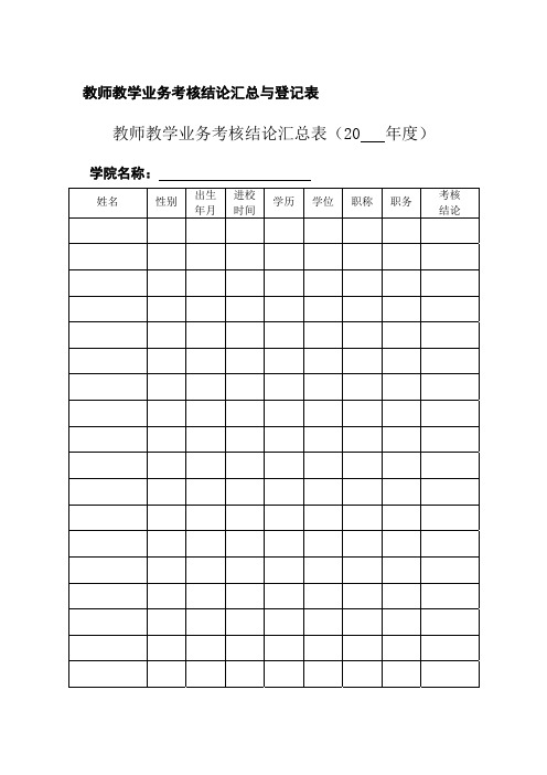教师教学业务考核结论汇总与登记表