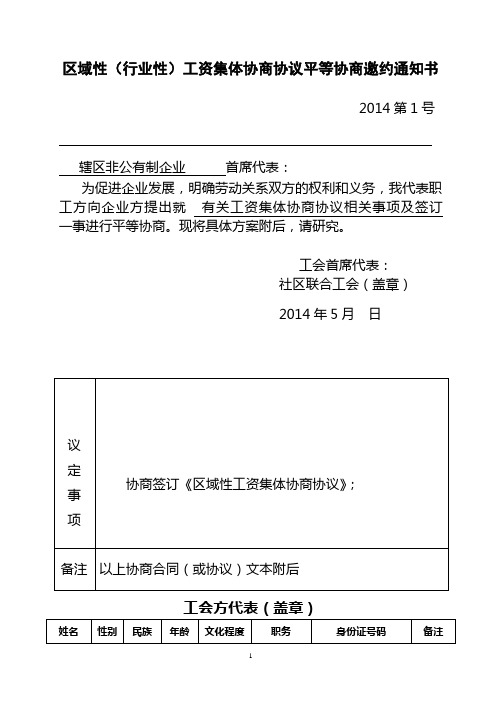 区域性工资集体协商邀约通知书样本