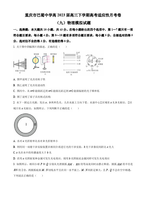 重庆市巴蜀中学2022-2023学年高三下学期高考适应性月考卷(九)物理模拟试题1