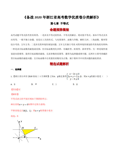 备战2020年浙江省高考数学优质卷分类解析：不等式(解析版)