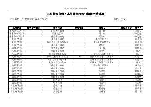 乐东黎族自治县基层医疗机构化解债务统计表