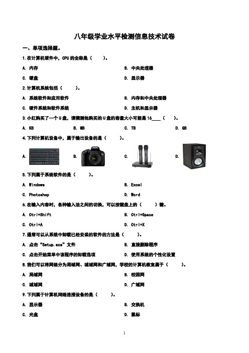 八年级学业水平检测信息技术试卷(含解析版答案)