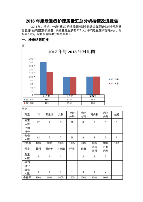 2018年度危重症护理质量汇总分析持续改进报告