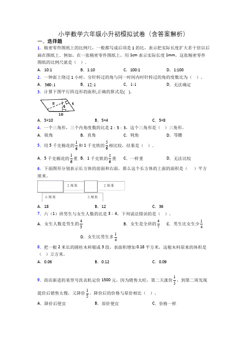 小学数学六年级小升初模拟试卷(含答案解析)[001]