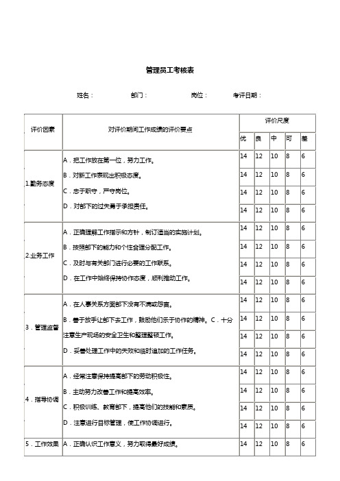 企业管理员工考核表