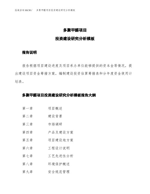 多聚甲醛项目投资建设研究分析模板重点及难点分析