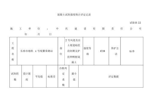 混凝土试块强度统计评定记录