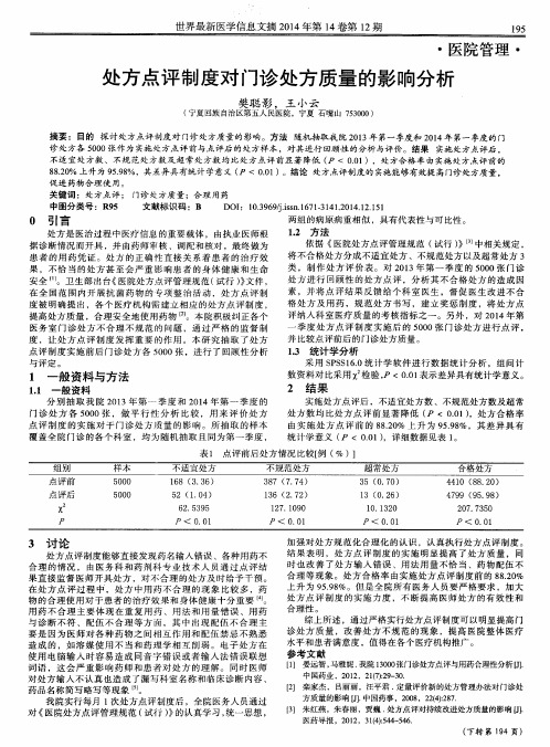 处方点评制度对门诊处方质量的影响分析