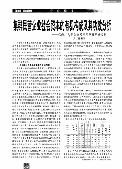 集群民营企业社会资本的有机构成及其功效分析——以浙江民营企业的民间融资调查为例