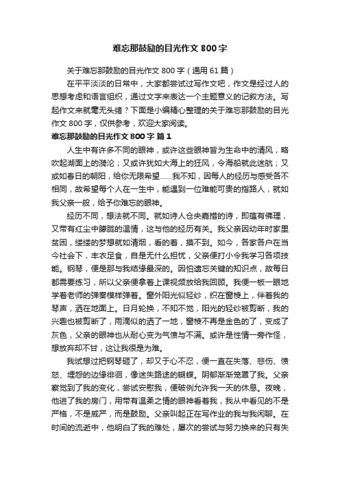 关于难忘那鼓励的目光作文800字（通用61篇）