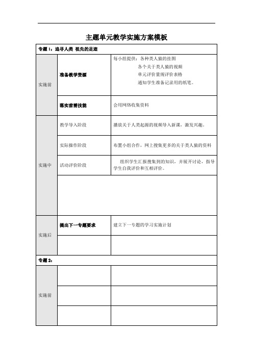 郑振亚主题单元教学实施方案模板