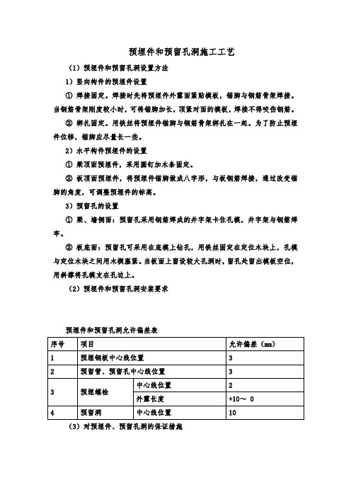 预埋件和预留孔洞施工工艺