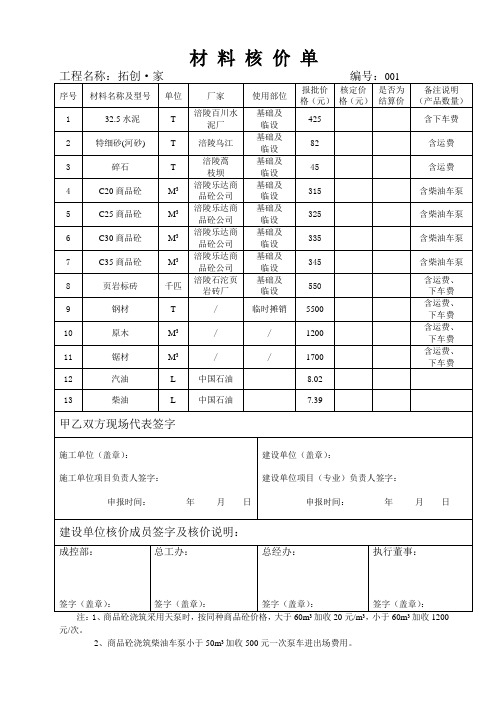 材料核价单