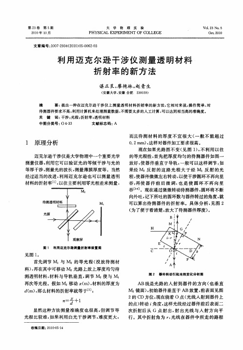 利用迈克尔逊干涉仪测量透明材料折射率的新方法