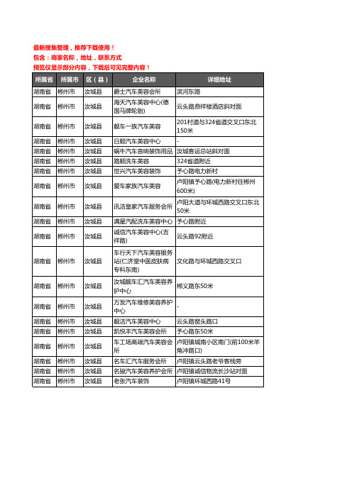 新版湖南省郴州市汝城县汽车装具企业公司商家户名录单联系方式地址大全20家