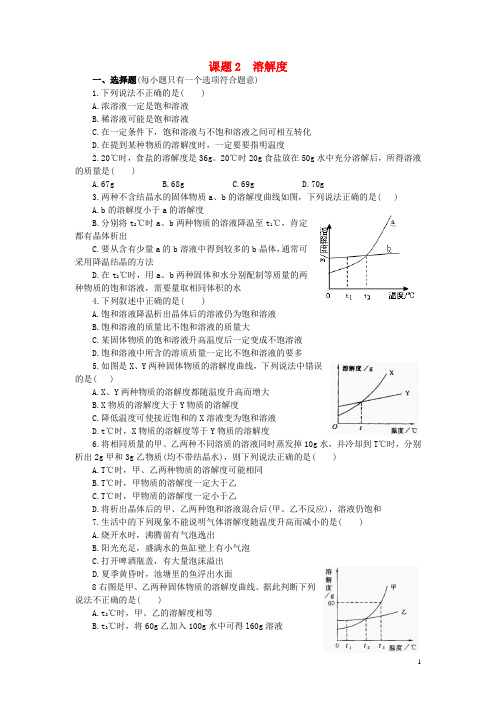 九年级化学下册第9单元课题2溶解度同步训练(新版)新人教版