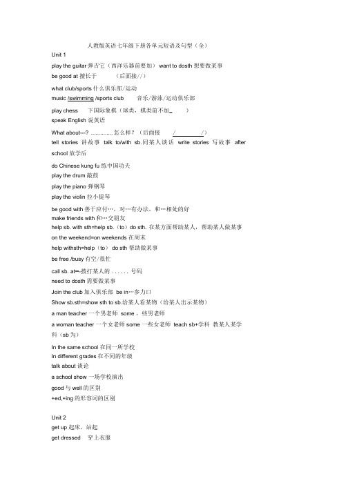 七年级英语下册各单元短语及句型.doc