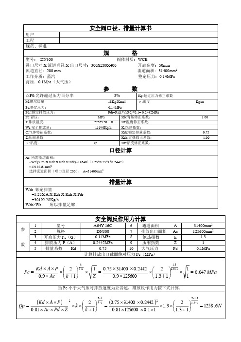 安全阀口径、排量计算书