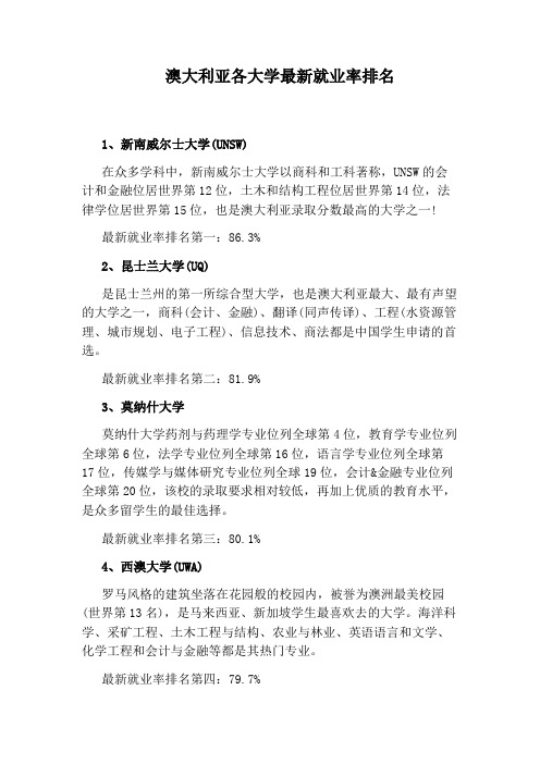 澳大利亚各大学最新就业率排名