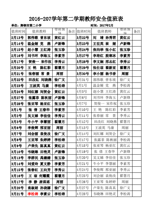 16-17下期教师值班表