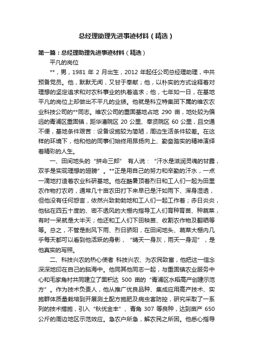 总经理助理先进事迹材料（精选）