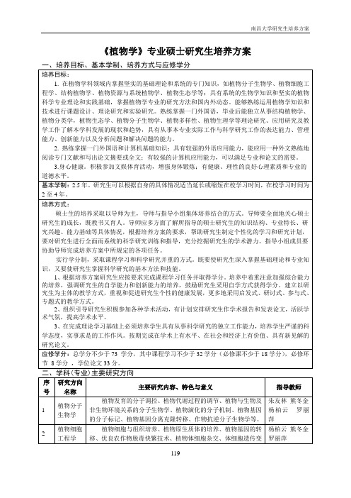 植物学专业硕士研究生培养方案