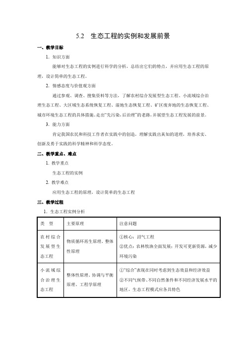 教学设计5：5.2 生态工程的实例和发展前景