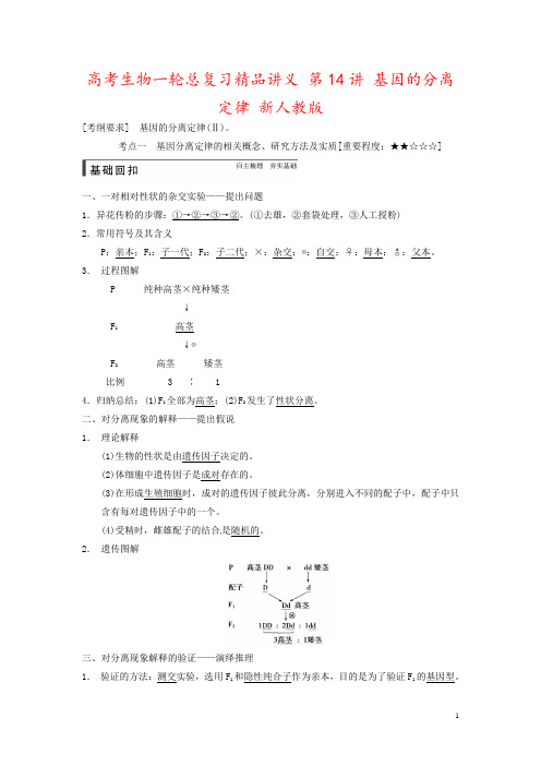 高考生物一轮总复习精品讲义 第14讲 基因的分离定律 新人教版