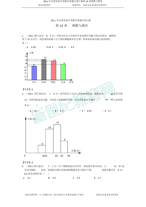 2011年全国各地中考数学真题分类汇编第16章频数与频率