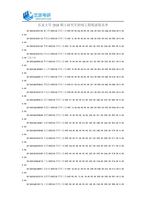 长安大学2016硕士研究生控制工程拟录取名单