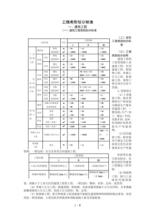 工程类别划分标准