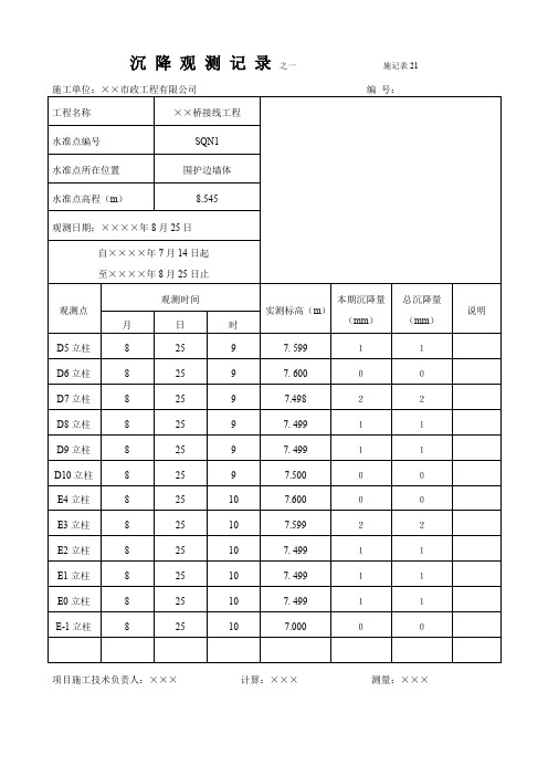 沉降观测记录