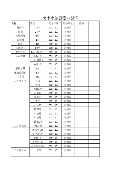 美术室绘画器材清单