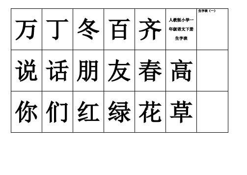 (人教版)小学语文一年级(下册)生字表(制作卡片)