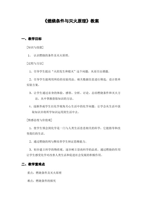 燃烧条件与灭火原理教案