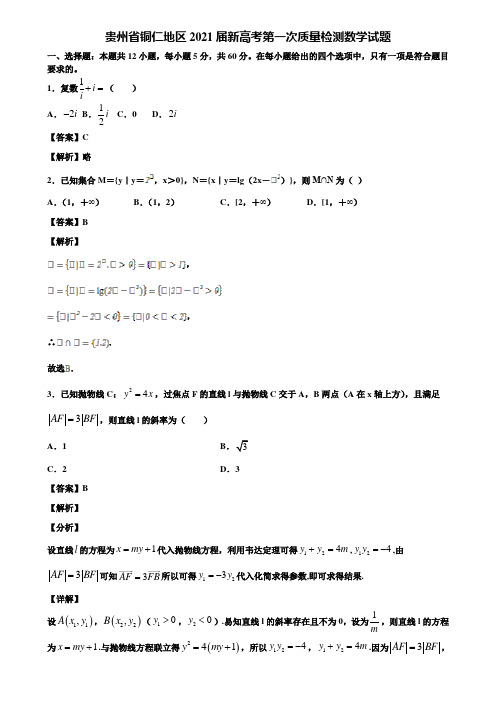 贵州省铜仁地区2021届新高考第一次质量检测数学试题含解析