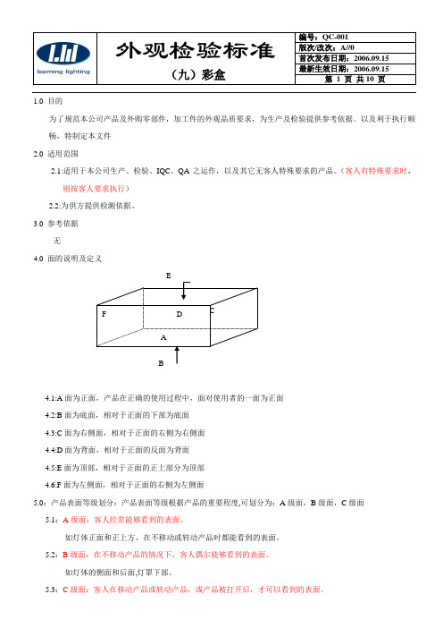 外观检验标准(彩盒)