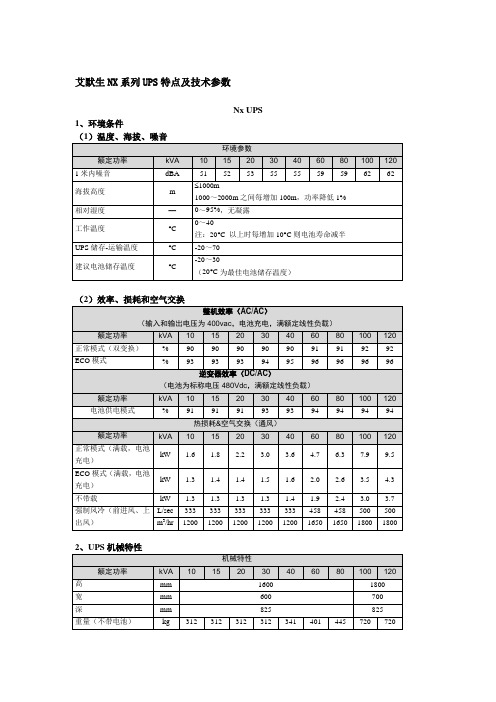 艾默生NX系列UPS特点及技术参数