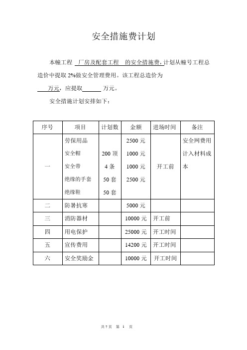 安全措施费提取和计划