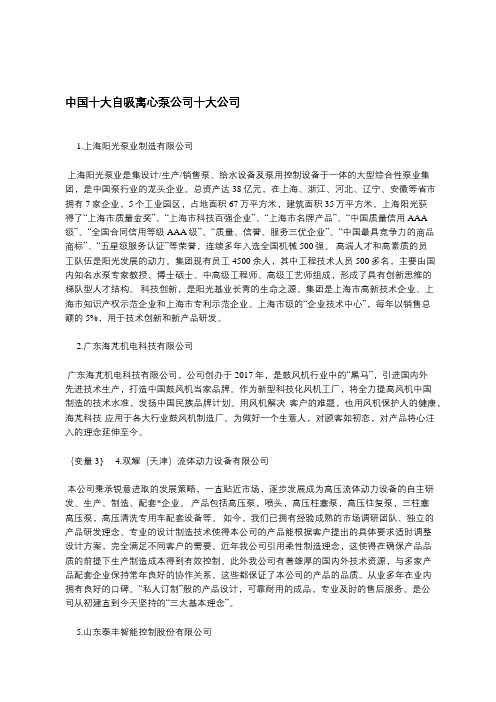 中国十大自吸离心泵公司十大公司