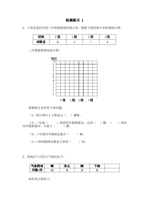 北师大版三年级数学下册第七单元《数据的整理和表示》拓展练习题及答案