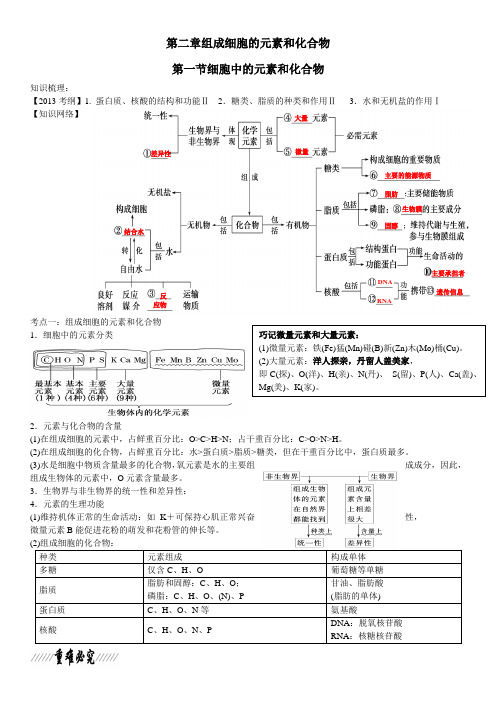 第二章第一节细胞中的元素和化合物知识点梳理